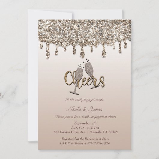 Rustikale Barrel Glam Glitzer Tropfen Engagement P Einladung (Vorderseite)