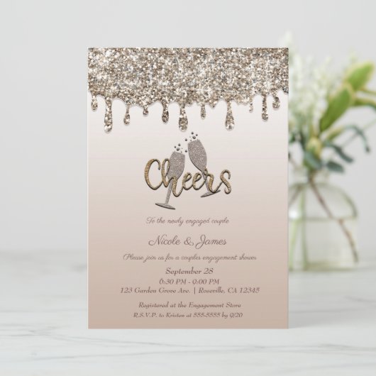 Rustikale Barrel Glam Glitzer Tropfen Engagement P Einladung (Stehend Vorderseite)