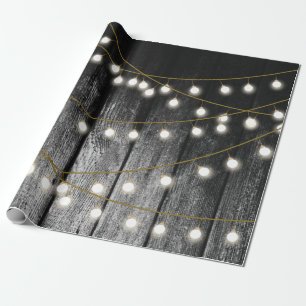 Rustikale Barschschwarz Holz Gold String Lights Geschenkpapier