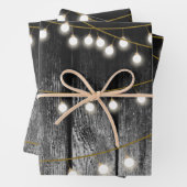 Rustikale Barschschwarz Holz Gold String Lights Geschenkpapier Set (Beispiel)
