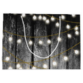 Rustikale Barschschwarz Holz Gold String Lights Große Geschenktüte (Rückseite)