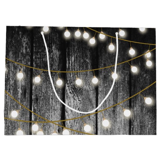 Rustikale Barschschwarz Holz Gold String Lights Große Geschenktüte (Rückseite)