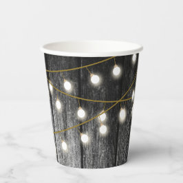Rustikale Barschschwarz Holz Gold String Lights Pappbecher