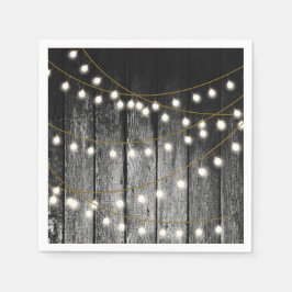 Rustikale Barschschwarz Holz Gold String Lights Serviette