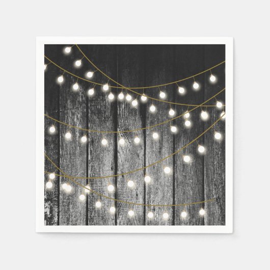 Rustikale Barschschwarz Holz Gold String Lights Serviette (Vorderseite)