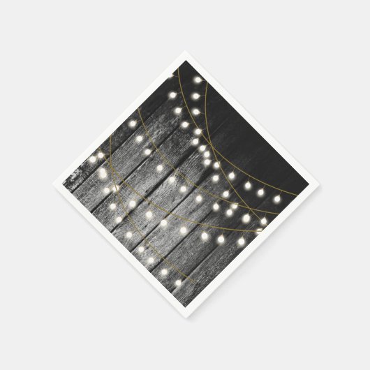Rustikale Barschschwarz Holz Gold String Lights Serviette (Ecke)