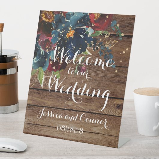 Rustikale Bartenwehr Burgund Marine Begrüßung Sockelschild (In Situ)