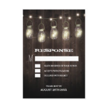 Rustikale Bartholz-Mason Jar Wedding RSVP-Karten