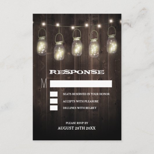 Rustikale Bartholz-Mason Jar Wedding RSVP-Karten RSVP Karte (Vorderseite)