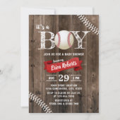 Rustikale Baseball Sporthalle Wood Boy Babydusche Einladung (Vorderseite)