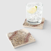 Rustikale Baseball-Untersetzer Travertine Unterset Steinuntersetzer (Seitenansicht)