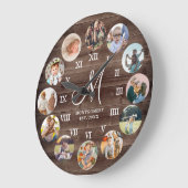 Rustikale Bauernfamilie Foto Collage Monogram Große Wanduhr (Winkel)