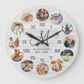 Rustikale Bauernfamilie Foto Collage Monogram Große Wanduhr (Vorderseite)