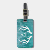 Rustikale Bauernhaus-Geweihe u. aquamarines Gepäckanhänger (Vorderseite vertikal)