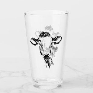 Rustikale Bauernhaus-Schwarz-Milchkuh-Illustration Glas