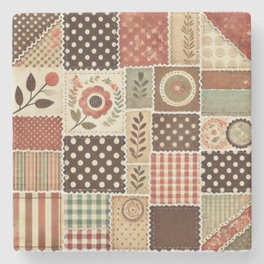 Rustikale Bauernhaus-Terrakotta-Patchwork-Quiltdec Steinuntersetzer (Vorderseite)