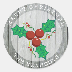 Rustikale Bauernhaus-Weihnachtsstechpalmen-Beeren Runder Aufkleber