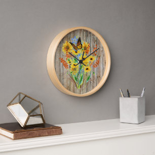 Rustikale Bauernhaus-Wildblumen-Wanddekoration Uhr