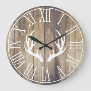 Rustikale Bauernhäuser Imitate Stall Wood & Antler Große Wanduhr