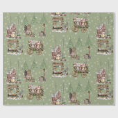 Rustikale Bauernhäuser Stil Salbei grüne Schneebäu Geschenkpapier (Flach)
