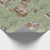 Rustikale Bauernhäuser Stil Salbei grüne Schneebäu Geschenkpapier (Ecke)