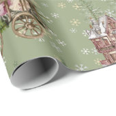 Rustikale Bauernhäuser Stil Salbei grüne Schneebäu Geschenkpapier (Rolleneckpunkt)