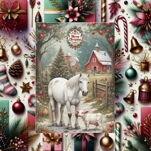 Rustikale Bauernhof-Pferde Rote Scheune Frohe Weih