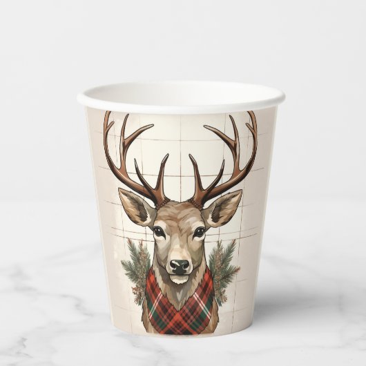 Rustikale Bauernhöfe Schätze mit Kariertem Hirsch Pappbecher (Vorderseite)