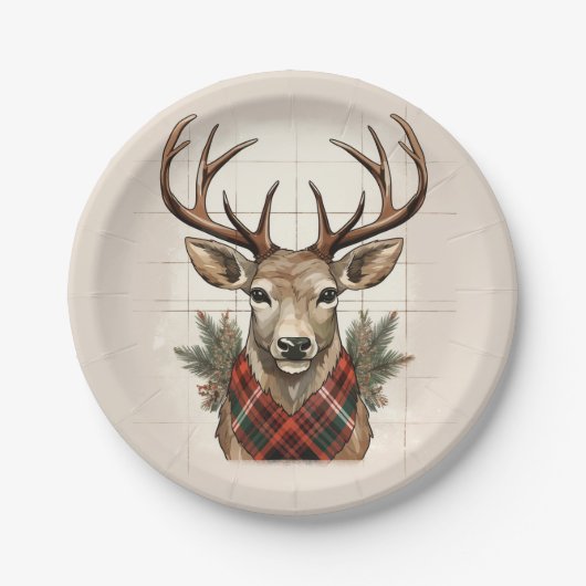 Rustikale Bauernhöfe Schätze mit Kariertem Hirsch Pappteller (Vorderseite)