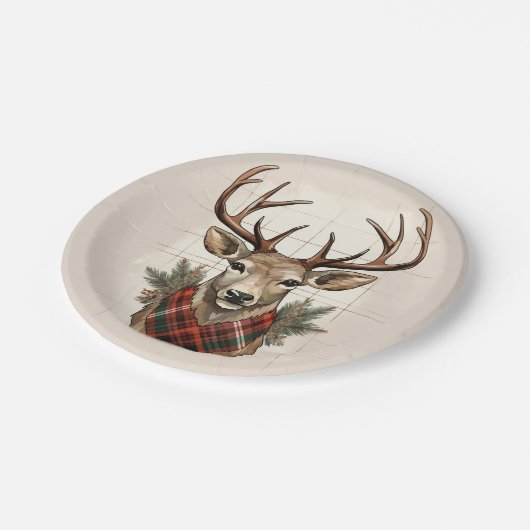 Rustikale Bauernhöfe Schätze mit Kariertem Hirsch Pappteller (Schrägansicht)