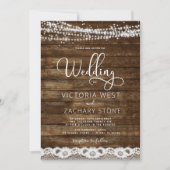 Rustikale Bauernhofstringer Lights QR Code Hochzei Einladung (Vorderseite)