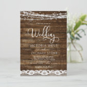 Rustikale Bauernhofstringer Lights QR Code Hochzei Einladung (Stehend Vorderseite)