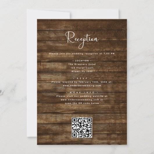 Rustikale Bauernhofstringer Lights QR Code Hochzei Einladung (Rückseite)