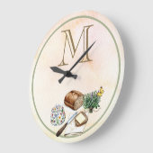 Rustikale Bauernkräuter und Brot-Monogramm-Familie Große Wanduhr (Winkel)