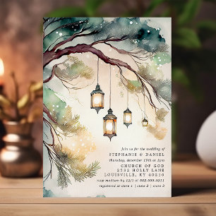 Rustikale Baum-Botanik-Laternen-Lichter Hochzeit Einladung