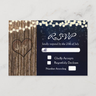 Rustikale Baum geschnitzte Herz Nacht Hochzeit RSV RSVP Karte