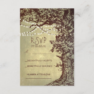 Rustikale Baum- und Lichterketten-Hochzeit RSVP Karte