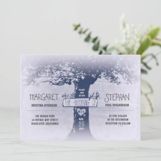 Rustikale Baum- und Streichellichter - Einladung (Stehend Vorderseite)