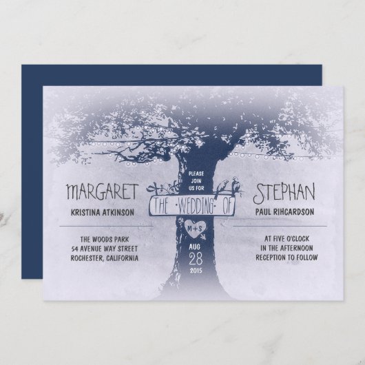 Rustikale Baum- und Streichellichter - Einladung (Vorne/Hinten)