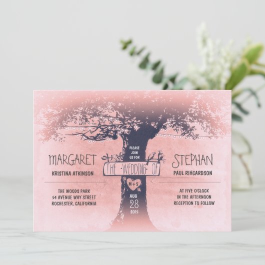 Rustikale Baum- und Streichellichter - Einladung (Stehend Vorderseite)