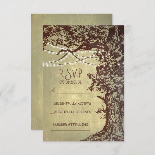 Rustikale Baum- und Streichellichter Hochzeit RSVP (Vorne/Hinten)