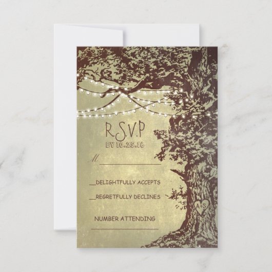 Rustikale Baum- und Streichellichter Hochzeit RSVP Karte (Vorderseite)
