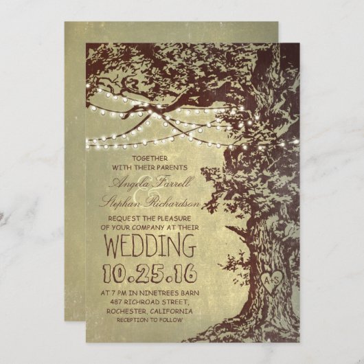 Rustikale Baum- und Streichellichter Hochzeitseinl Einladung (Vorne/Hinten)