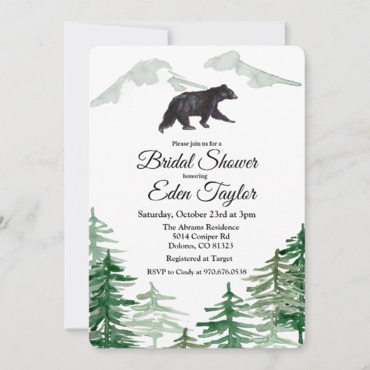 Rustikale Baumbär Brautdusche Einladung (Vorderseite)