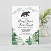 Rustikale Bäume Bear Baby Dusche Einladung (Stehend Vorderseite)