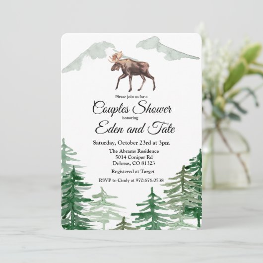 Rustikale Bäume Elche Paare Dusche Einladung (Stehend Vorderseite)