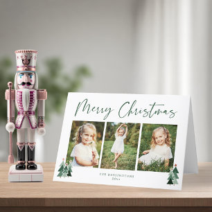 Rustikale Bäume Grüner Weihnachtsurlaub 3 Foto Feiertagskarte