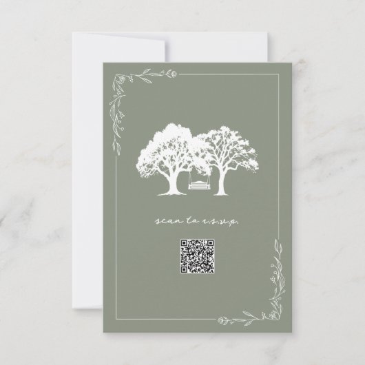 Rustikale Bäume Sage Green QR-Code Hochzeit RSVP Karte (Vorderseite)