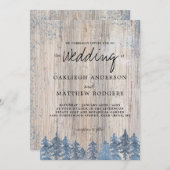 Rustikale Bäume schneesichere Winterwaldhochzeit Einladung (Vorne/Hinten)