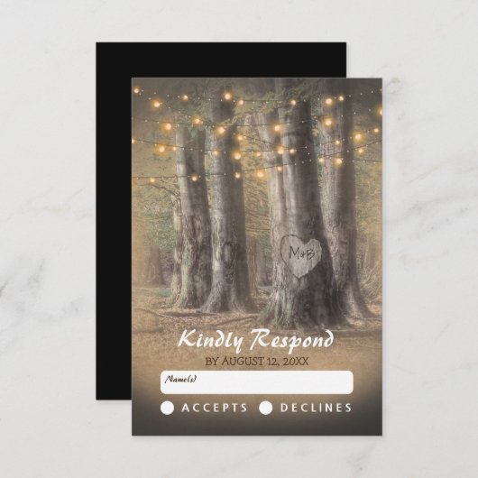 Rustikale Bäume & String Lights Hochzeit RSVP (Vorne/Hinten)